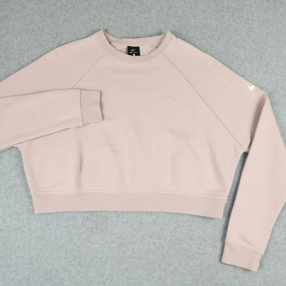 Nike Sweatshirt Womens Medium Pink Dri-FIT Just Do It‎ Embossed Cropped Pullover